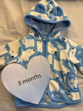 Carter’s - full zip  fleece hoodie jacket. Size 3 months